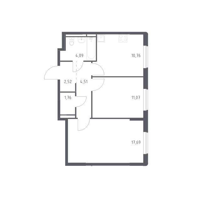 Продаётся 2-комнатная квартира, 52.4 м²