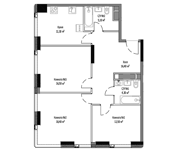 Продаётся 3-комнатная квартира, 85.5 м²