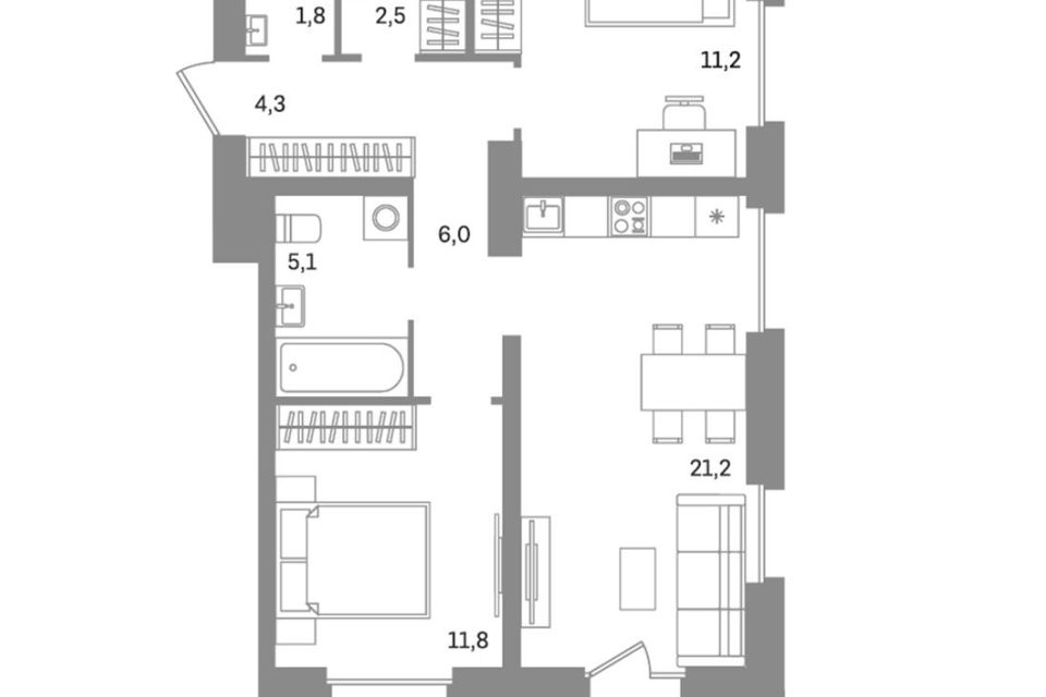 Продаётся 2-комнатная квартира, 64.3 м²