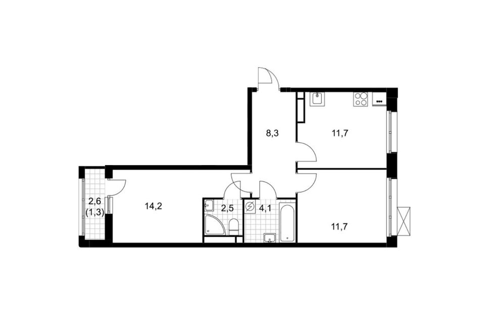 Продаётся 2-комнатная квартира, 53.8 м²