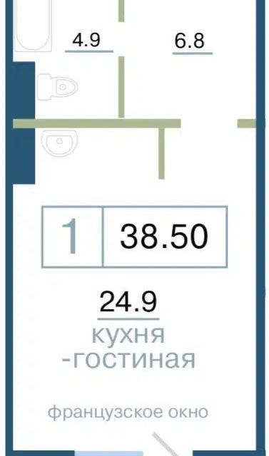 Продаётся студия, 38.5 м²
