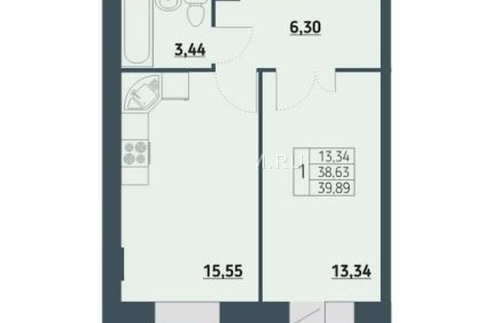 Продаётся 1-комнатная квартира, 39.6 м²