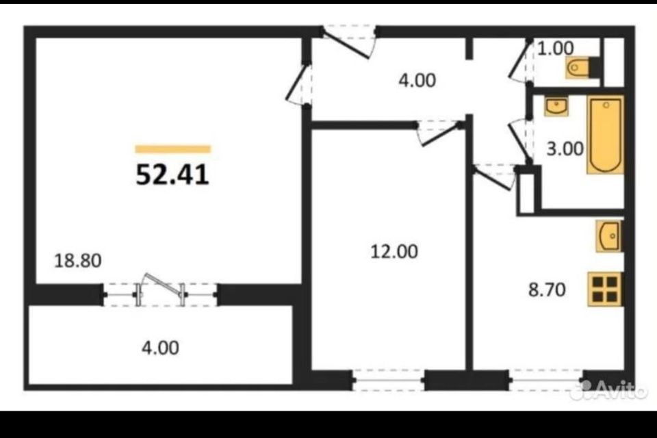 Продаётся 2-комнатная квартира, 53 м²