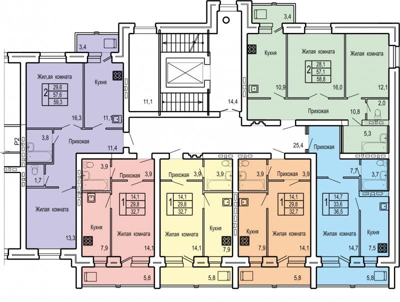 Продаётся 2-комнатная квартира, 56.7 м²