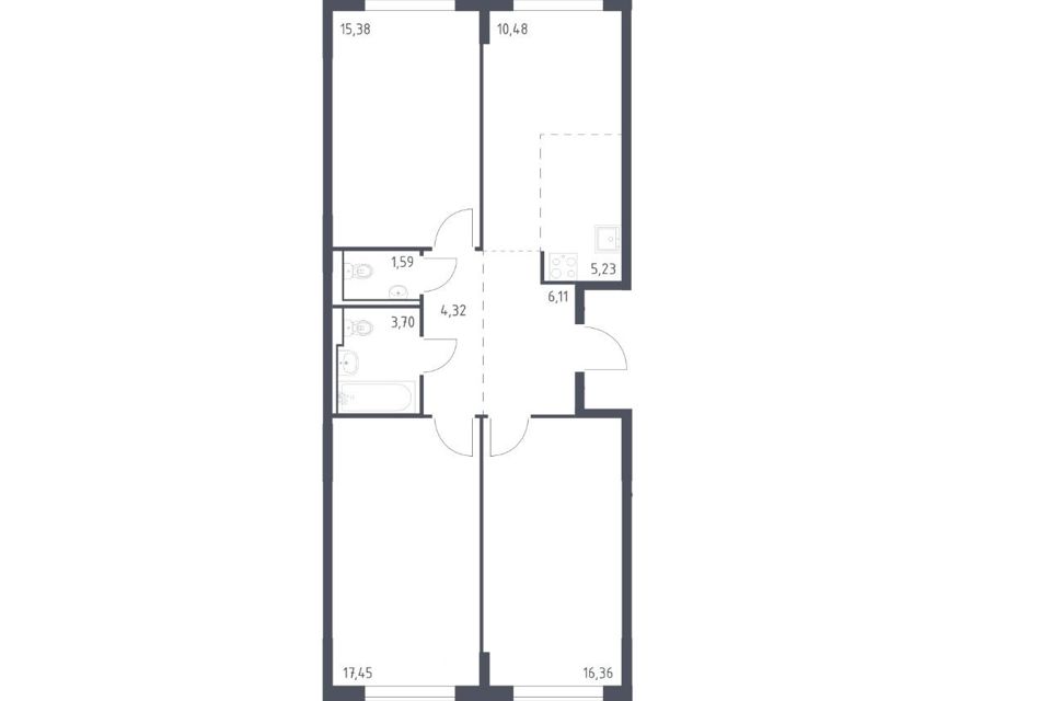 Продаётся 3-комнатная квартира, 80.62 м²