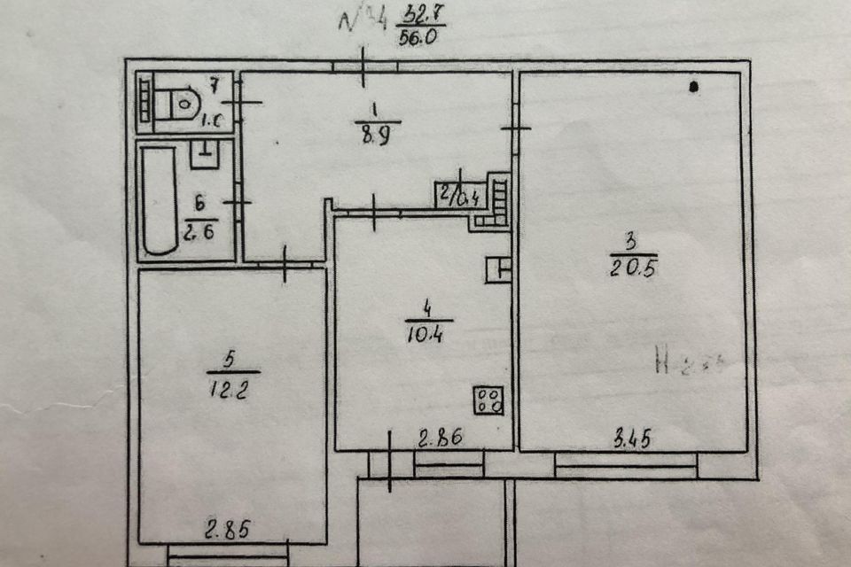 Продаётся 2-комнатная квартира, 56 м²