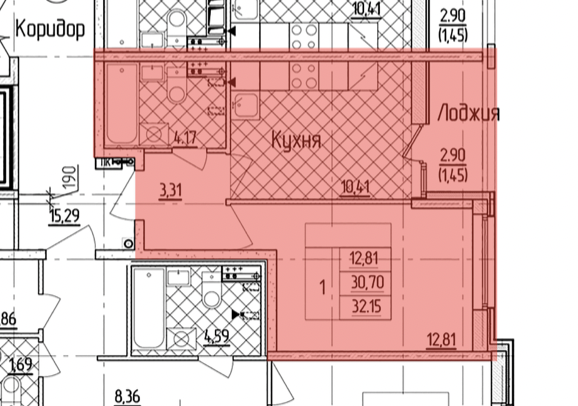 Продаётся 1-комнатная квартира, 32.15 м²