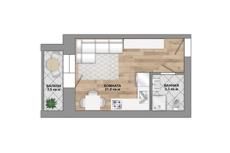 Продаётся студия, 25.4 м²