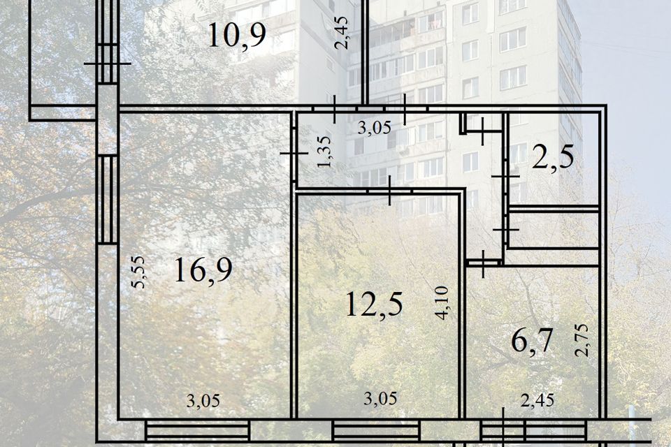 Продаётся 3-комнатная квартира, 57.3 м²