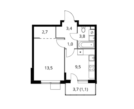 Продаётся 1-комнатная квартира, 35 м²