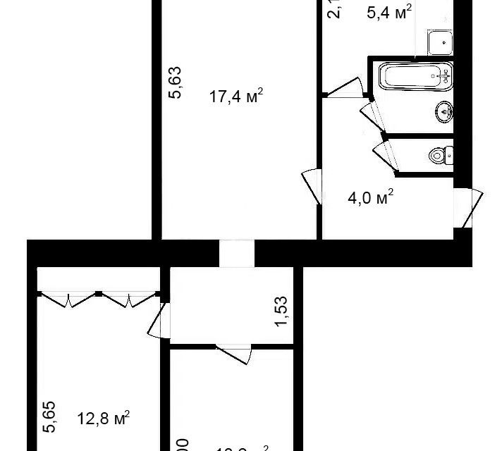 Продаётся 3-комнатная квартира, 59.5 м²