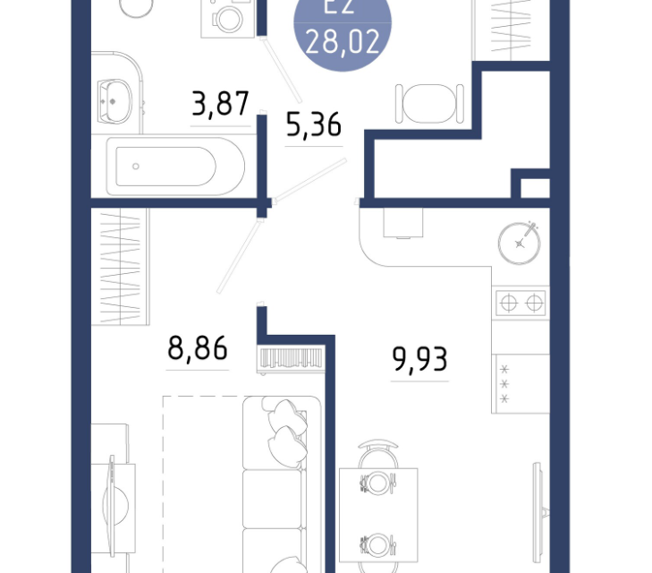 Продаётся 1-комнатная квартира, 28 м²