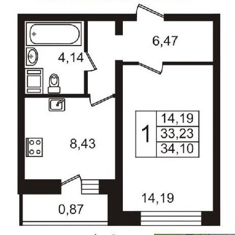 Продаётся 1-комнатная квартира, 33 м²