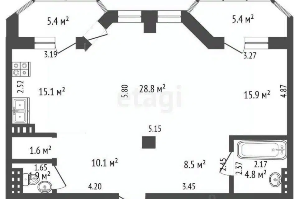 Продаётся 3-комнатная квартира, 86.7 м²