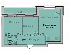 Продаётся 3-комнатная квартира, 58 м²
