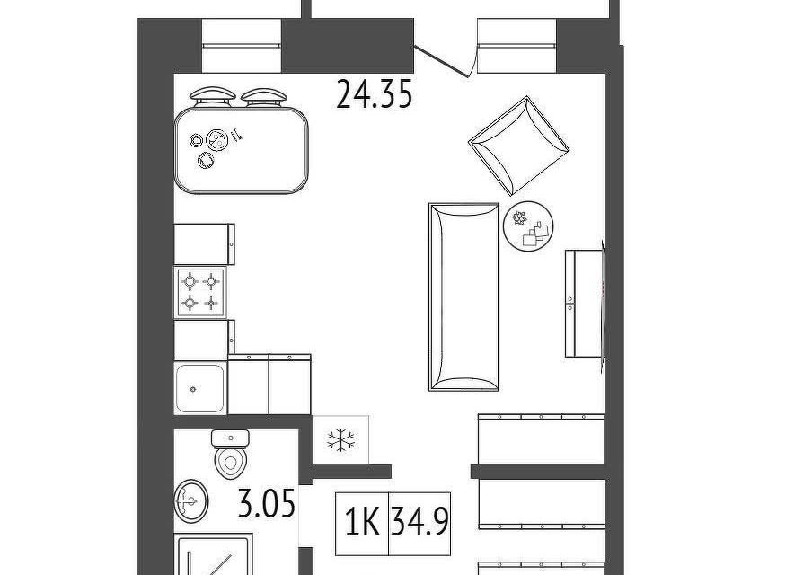 Продаётся студия, 34.1 м²