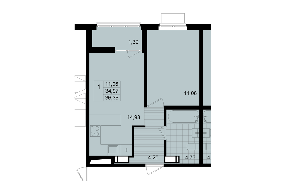 Продаётся 1-комнатная квартира, 34.9 м²