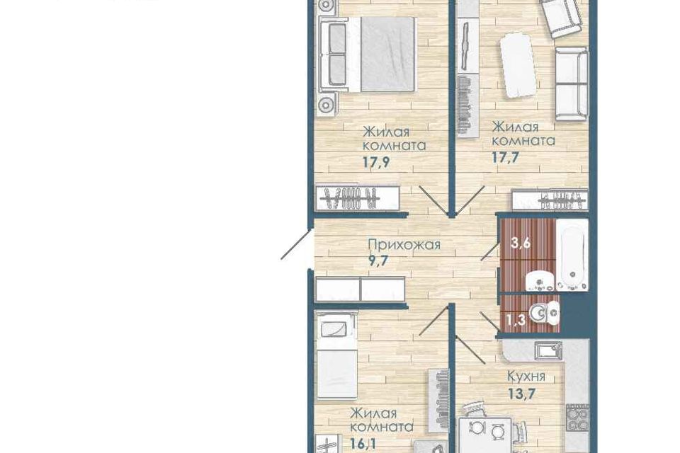 Продаётся 3-комнатная квартира, 83.2 м²