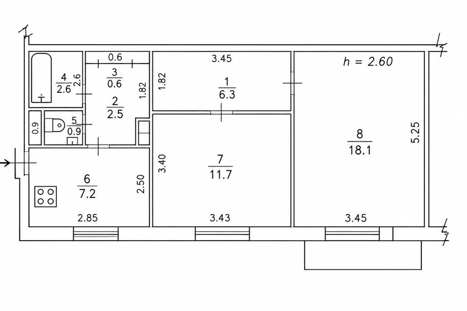 Продаётся 2-комнатная квартира, 50 м²