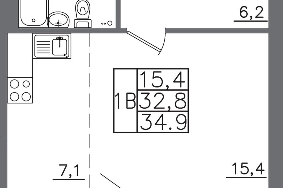 Продаётся 1-комнатная квартира, 34.9 м²