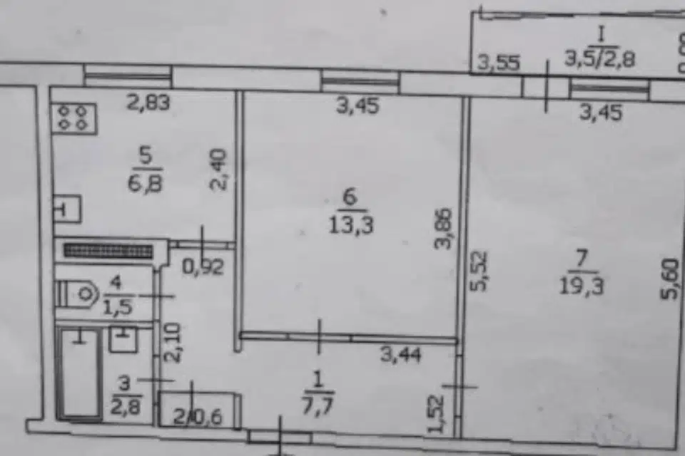 Продаётся 2-комнатная квартира, 54.8 м²
