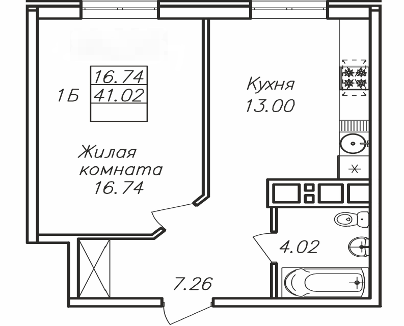 Продаётся 1-комнатная квартира, 41.6 м²