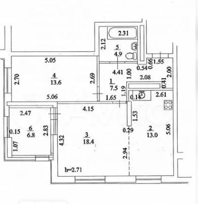 Продаётся 2-комнатная квартира, 57.4 м²