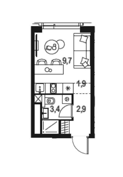 Продаётся студия, 17.9 м²