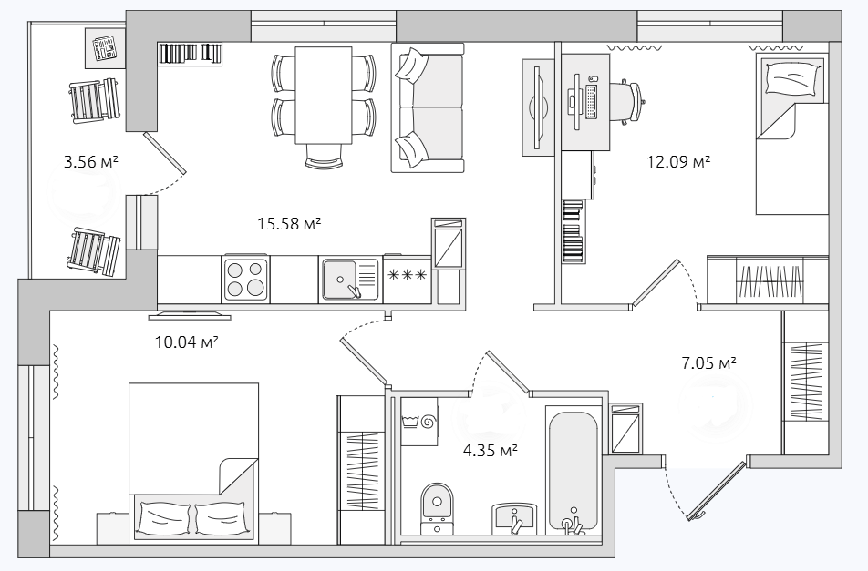 Продаётся 2-комнатная квартира, 48.3 м²