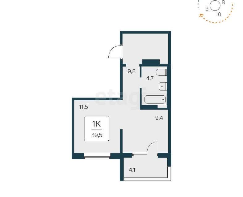 Продаётся 1-комнатная квартира, 39.7 м²