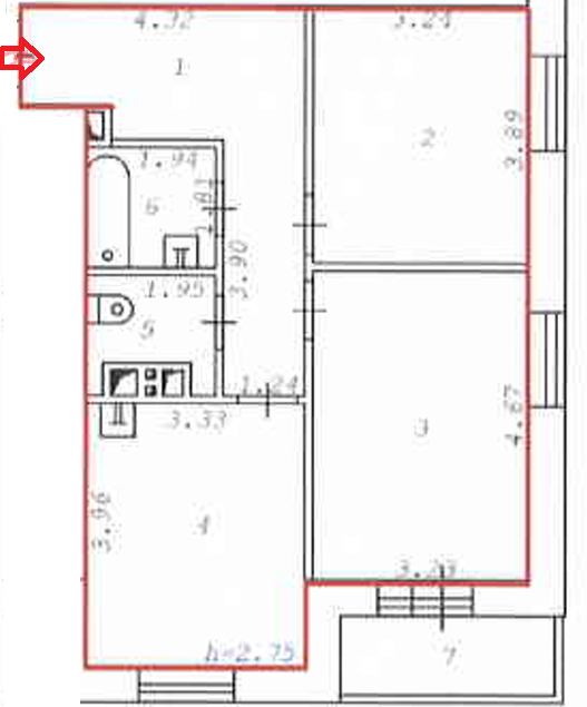 Продаётся 2-комнатная квартира, 59.9 м²