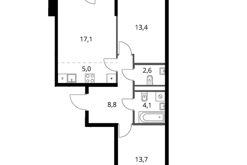 Продаётся 2-комнатная квартира, 66.1 м²