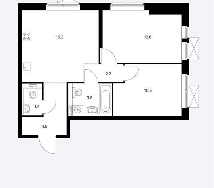 Продаётся 2-комнатная квартира, 51.4 м²