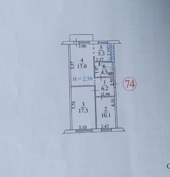 Продаётся 3-комнатная квартира, 60.4 м²