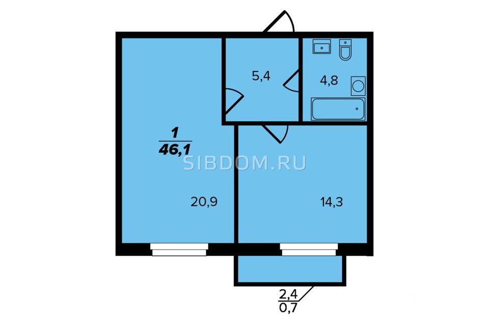 Продаётся 2-комнатная квартира, 46 м²