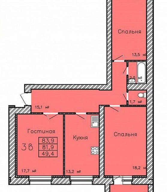 Продаётся 3-комнатная квартира, 83.9 м²