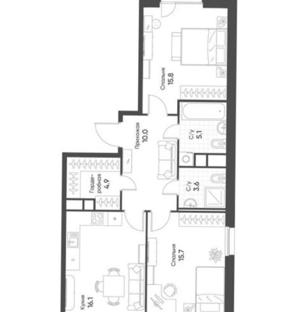 Продаётся 2-комнатная квартира, 73.8 м²