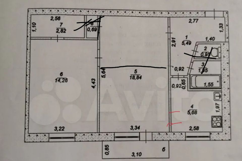 Продаётся 2-комнатная квартира, 52 м²
