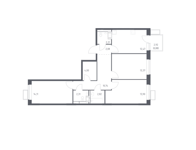 Продаётся 3-комнатная квартира, 78.89 м²