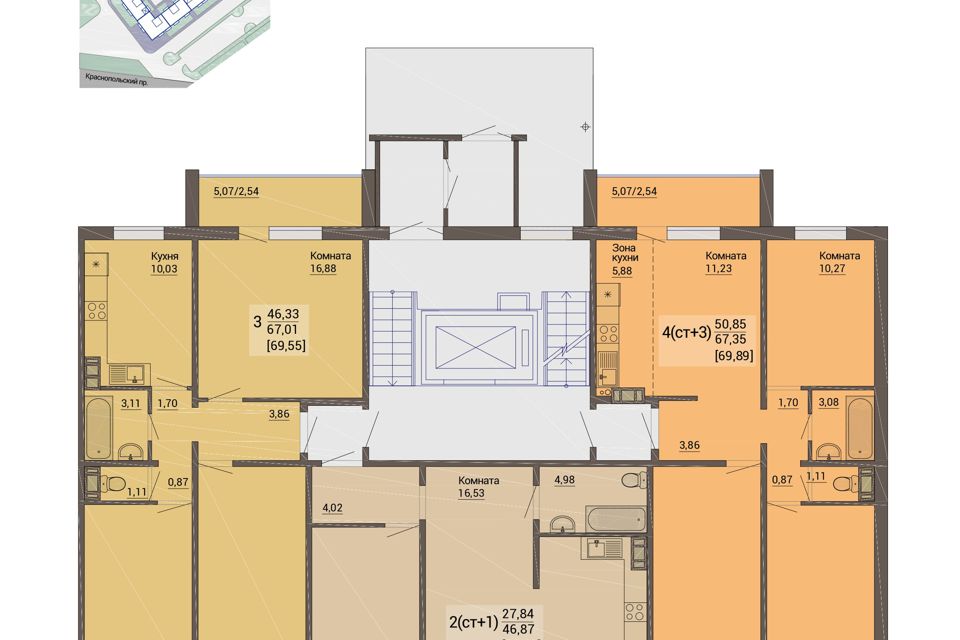 Продаётся 3-комнатная квартира, 72.68 м²