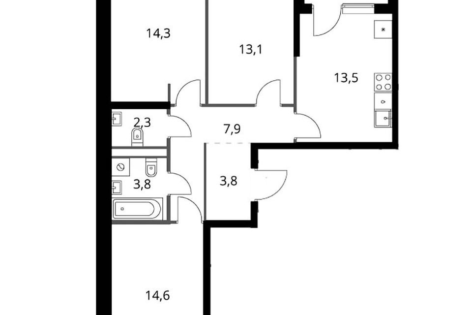 Продаётся 3-комнатная квартира, 75.3 м²