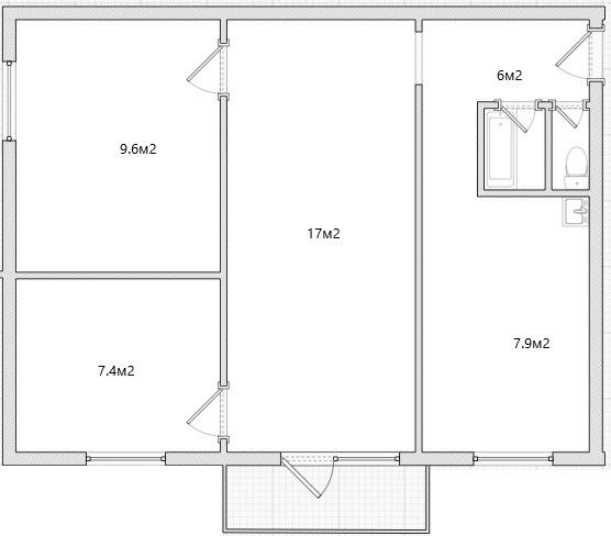 Продаётся 3-комнатная квартира, 52.3 м²