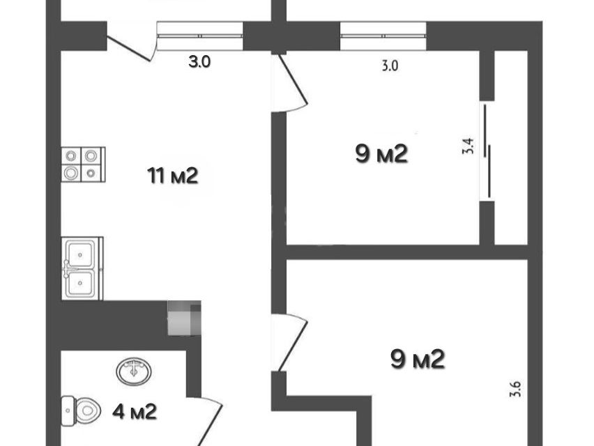 Продаётся 2-комнатная квартира, 37.3 м²