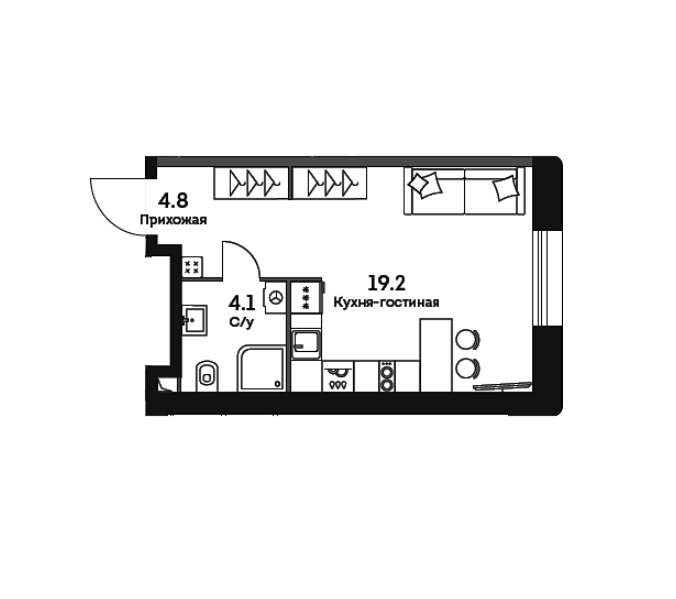 Продаётся студия, 28.1 м²