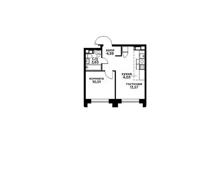 Продаётся 1-комнатная квартира, 35.83 м²