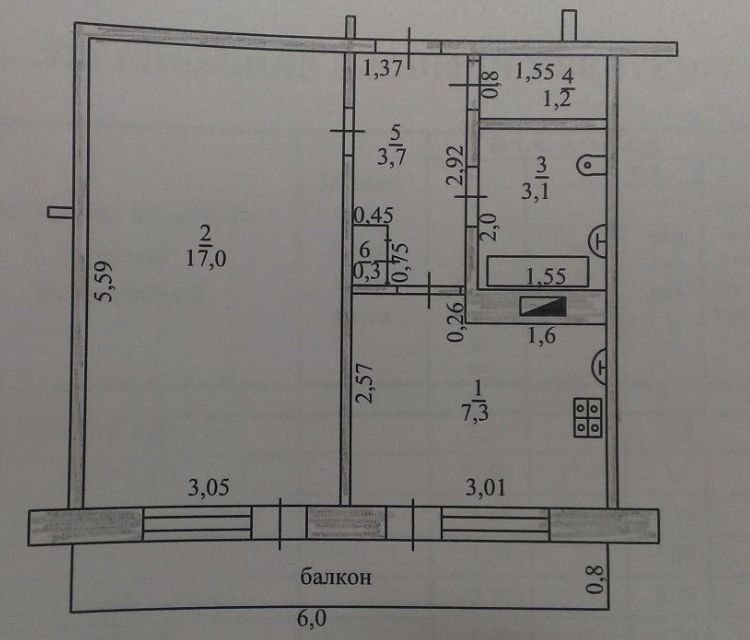 Продаётся 1-комнатная квартира, 32 м²