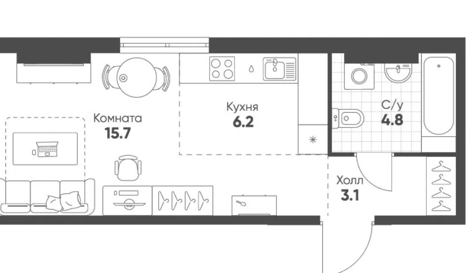 Продаётся студия, 28.2 м²