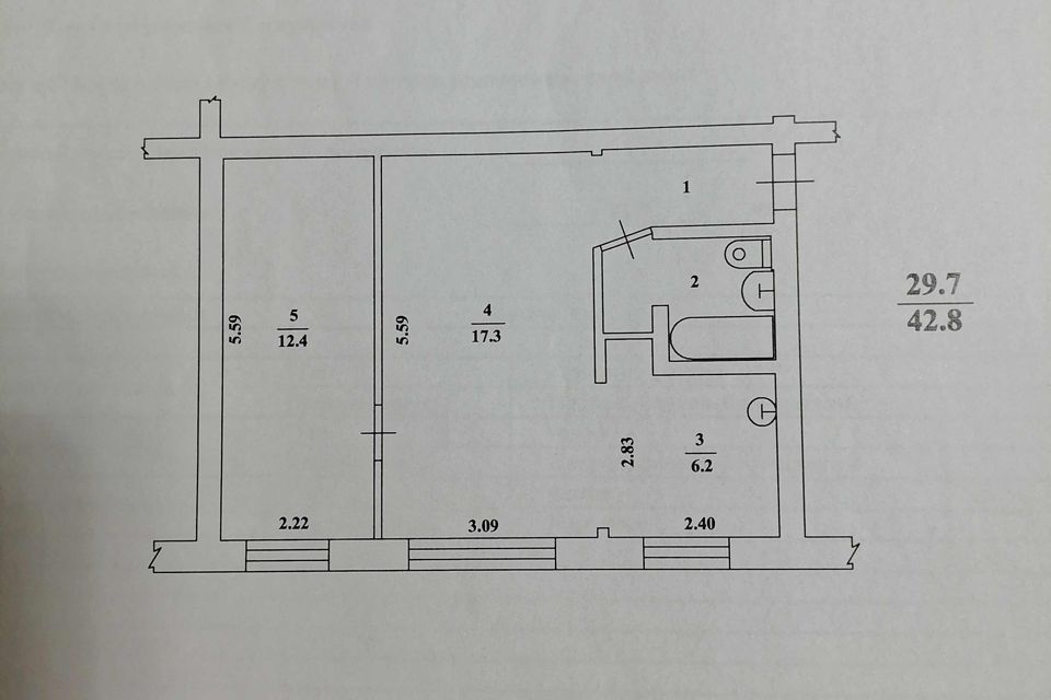 Продаётся 2-комнатная квартира, 42.8 м²