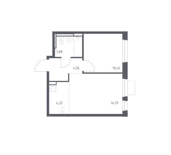 Продаётся 1-комнатная квартира, 38.19 м²