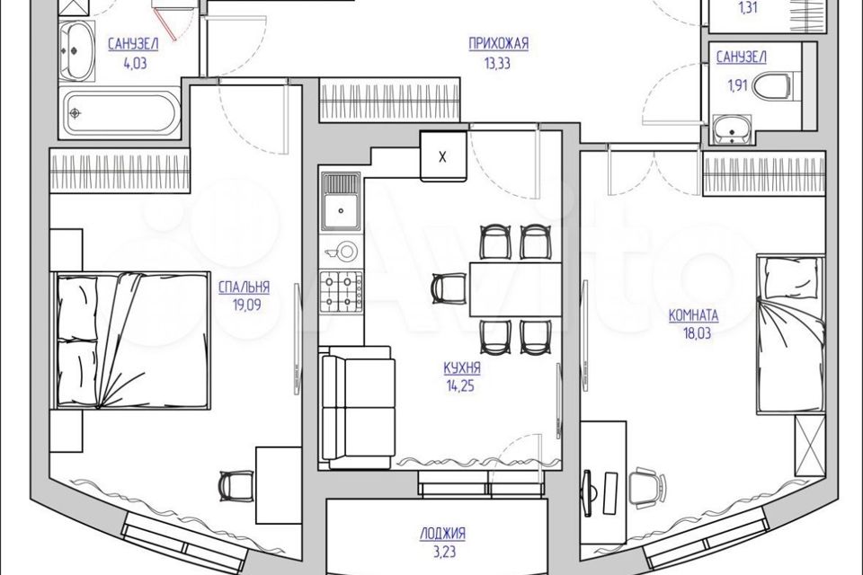 Продаётся 2-комнатная квартира, 72 м²